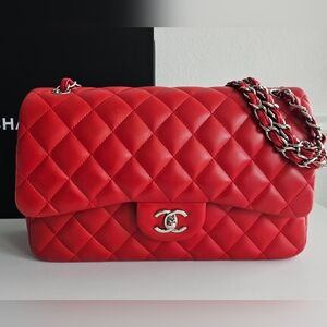 Chanel Red Quilted Lambskin Jumbo Double Flap Bag